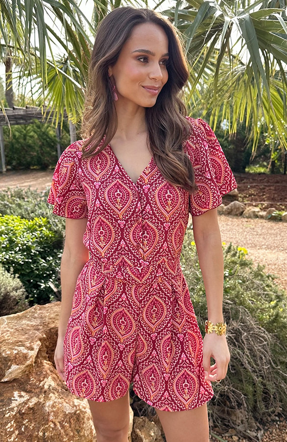 Printed Playsuit Koraal – jumpsuits & playsuits