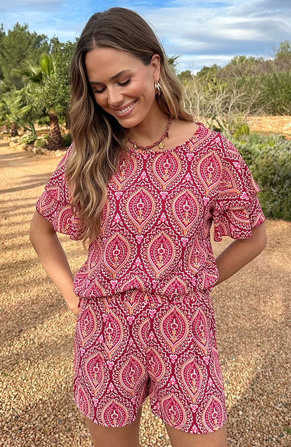 Top Met Ruffle Mouw Lilly Print Rosso – shirts & tops