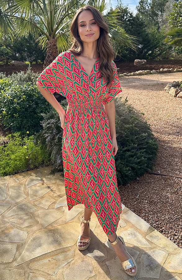 V-hals Maxi Print Jurk Anouk Colorfull Green – alle jurkjes