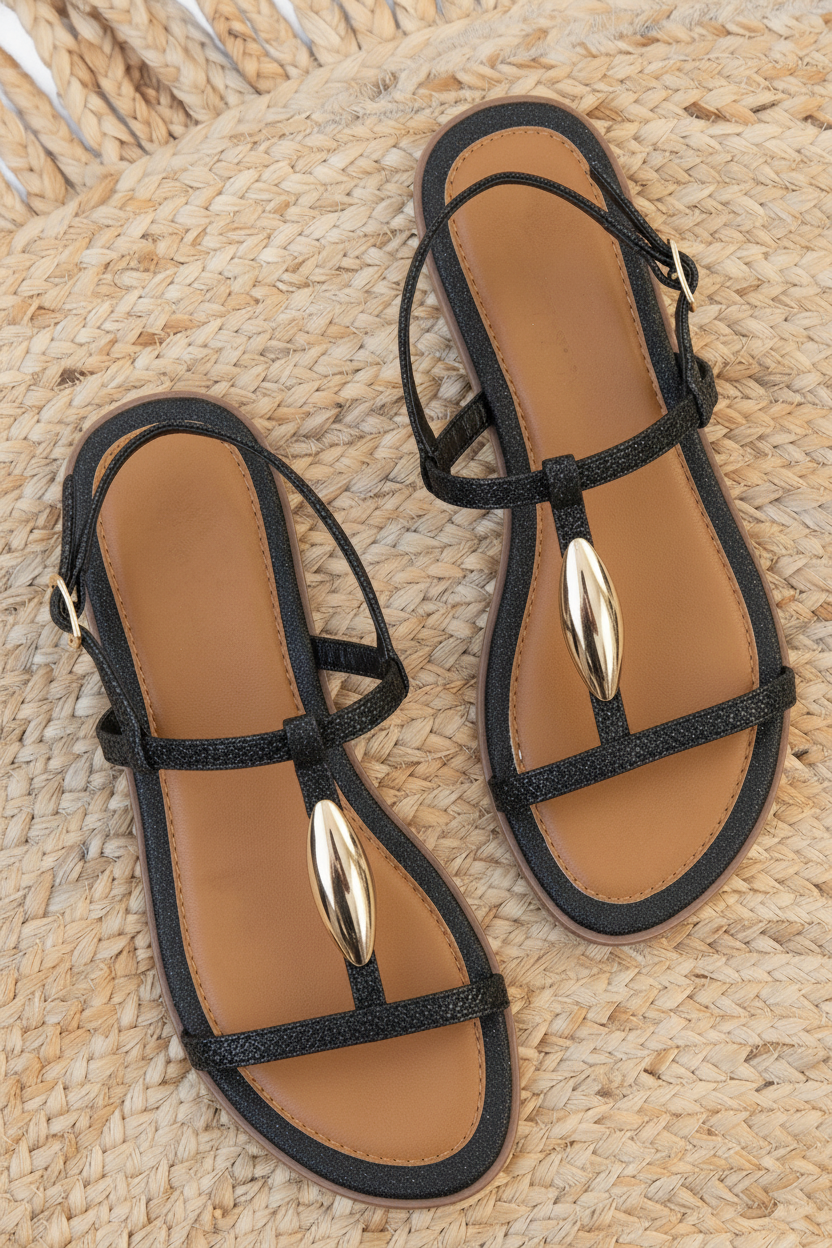 Classic Luxury T-Strap Sandals Black – schoenen