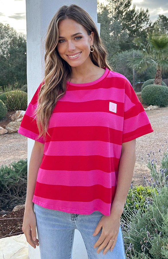 Cotton Strepen Shirt Dames Rood Roze – shirts & tops