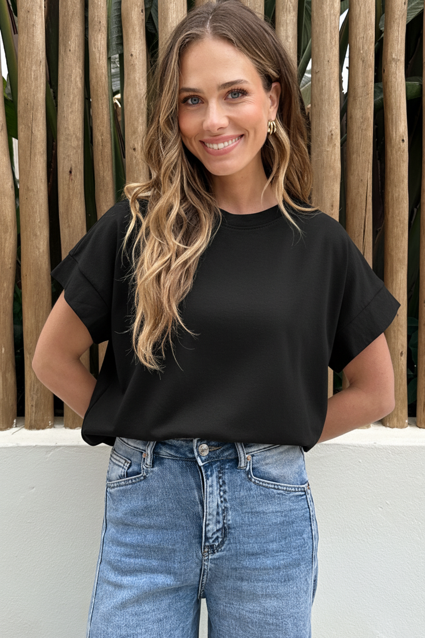 Loose Fit Top Zwart – shirts & tops