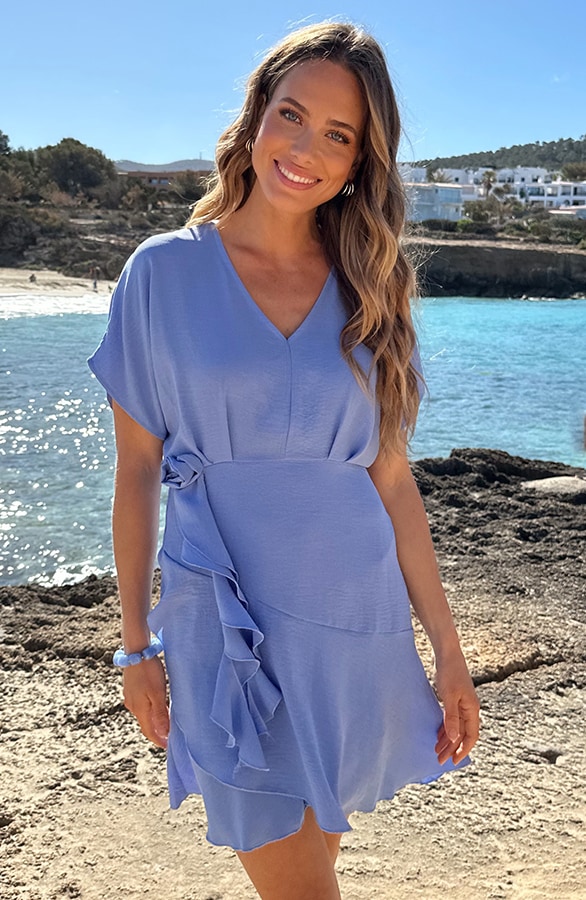 V-Neck Rose Dress Bright Blue – alle jurkjes