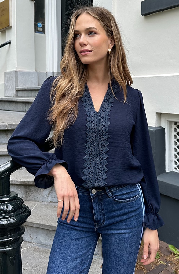 Boho Blouse Kant Bibi Marine – dameskleding