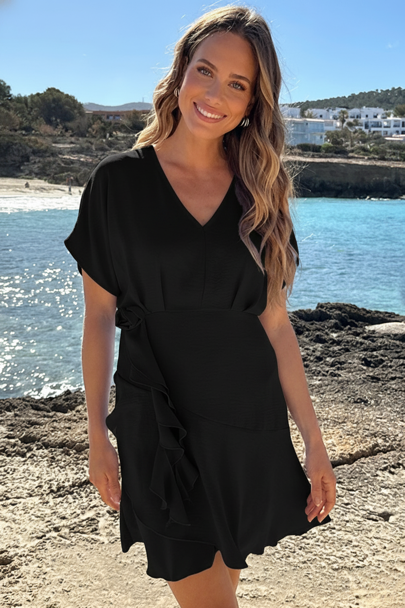 V-Neck Rose Dress Zwart – alle jurkjes