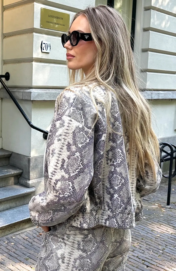 Bomber Jas Slangenprint Beige – jassen, foto 8