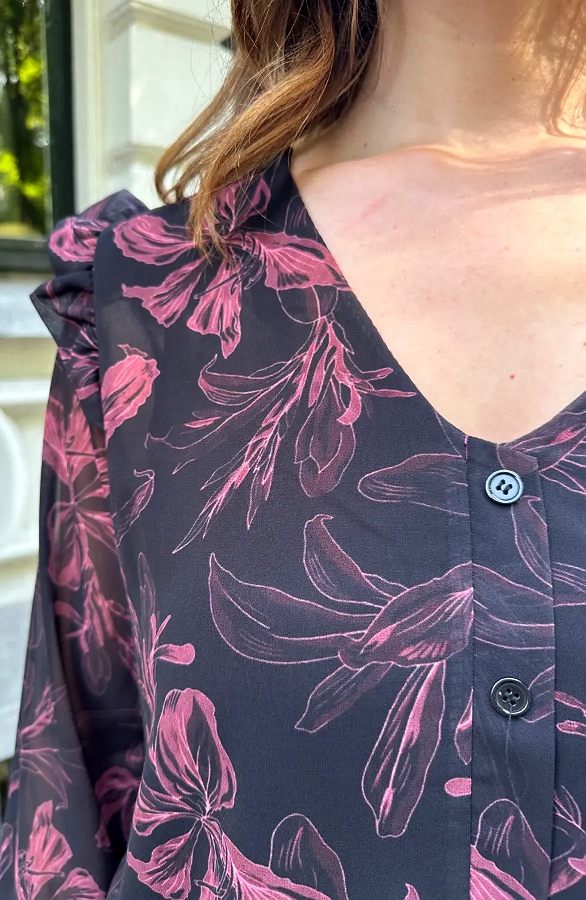 Floral Chiffon Blouse Zwart – dameskleding, foto 5