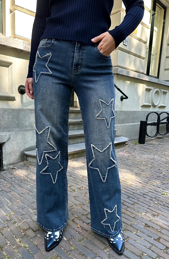 Frayered Star Wide Leg Dez Jeans Blue – flared broeken