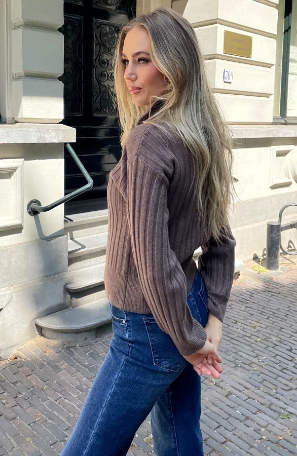 Gebreid Vest Rib Taupe – vesten, foto 5