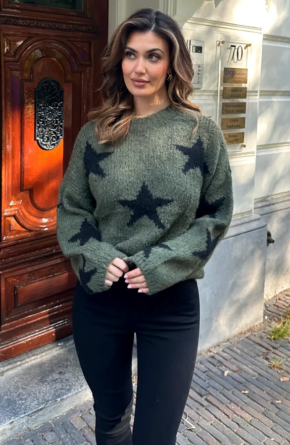 Oversized Sterren Sweater Army – truien