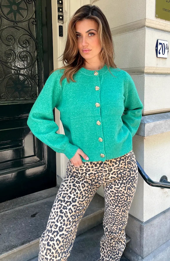 Soft Knitted Button Cardigan Bright Green – truien