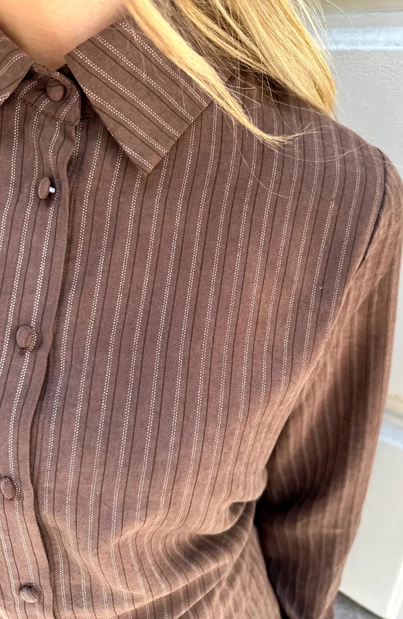 Stripe Blouse With Cord Detail Choco – dameskleding, foto 8