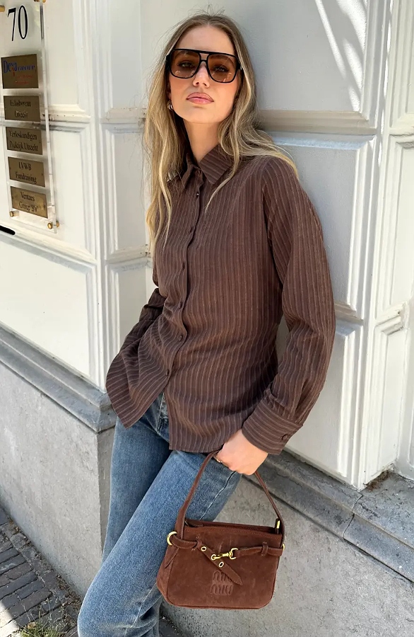 Stripe Blouse With Cord Detail Choco – dameskleding, foto 4
