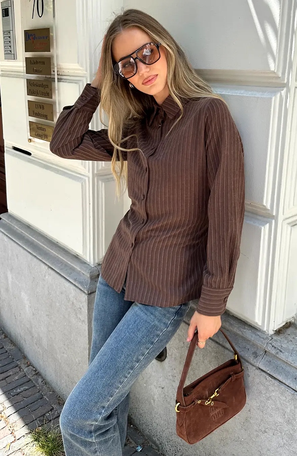 Stripe Blouse With Cord Detail Choco – dameskleding, foto 6