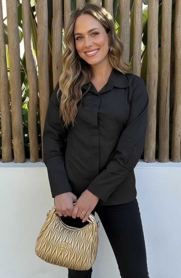 Tie Detail Blouse Zwart – dameskleding