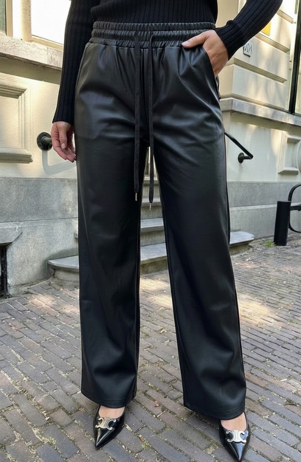 Wide Leg Coating Broek Zwart – flared broeken
