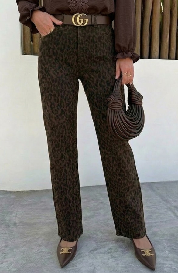 Wide Leg Jeans Dez Leopard Brown – flared broeken