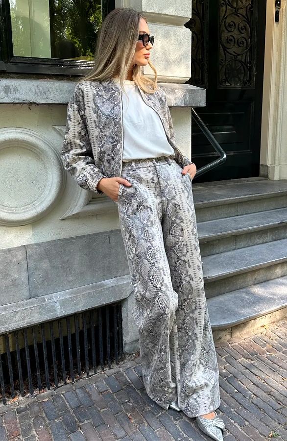 Wide Leg Slangenprint Broek Beige – broeken, foto 8