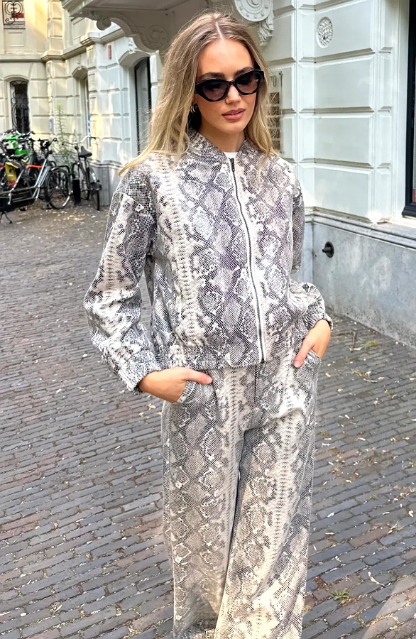 Wide Leg Slangenprint Broek Beige – broeken, foto 2