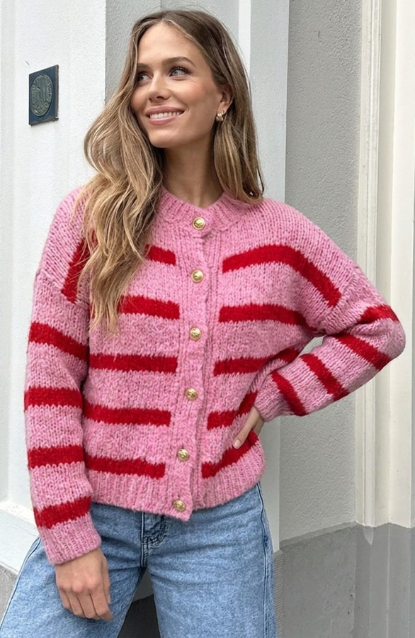Gestreept Vest Met Knopen Roze – vesten