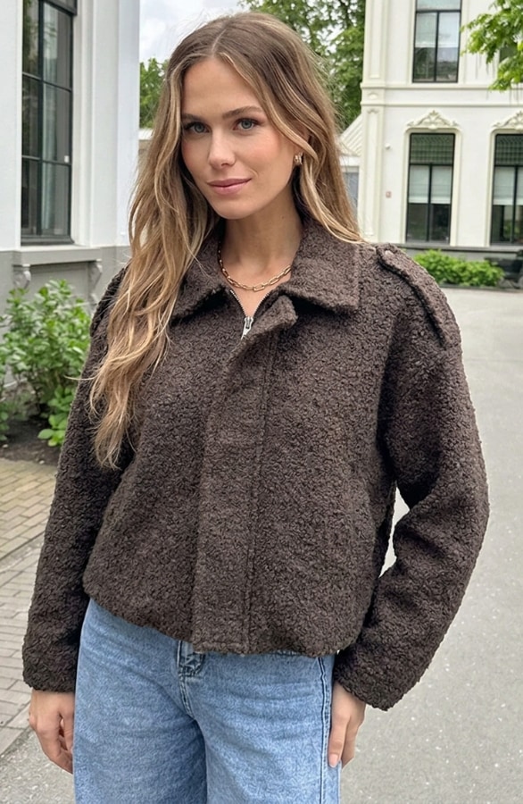 Oversized Boucle Bomber Choco – jassen