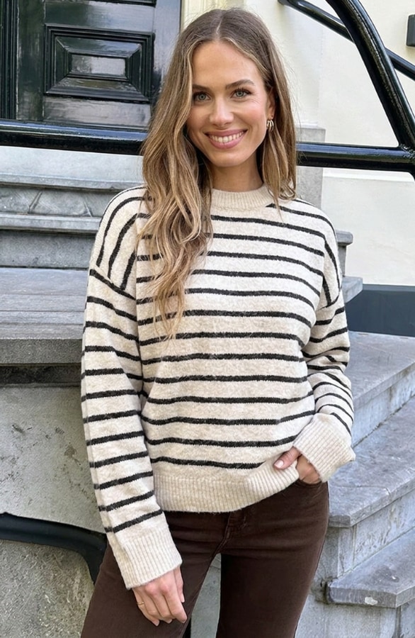 Oversized Gestreepte Sweater Beige Choco – truien