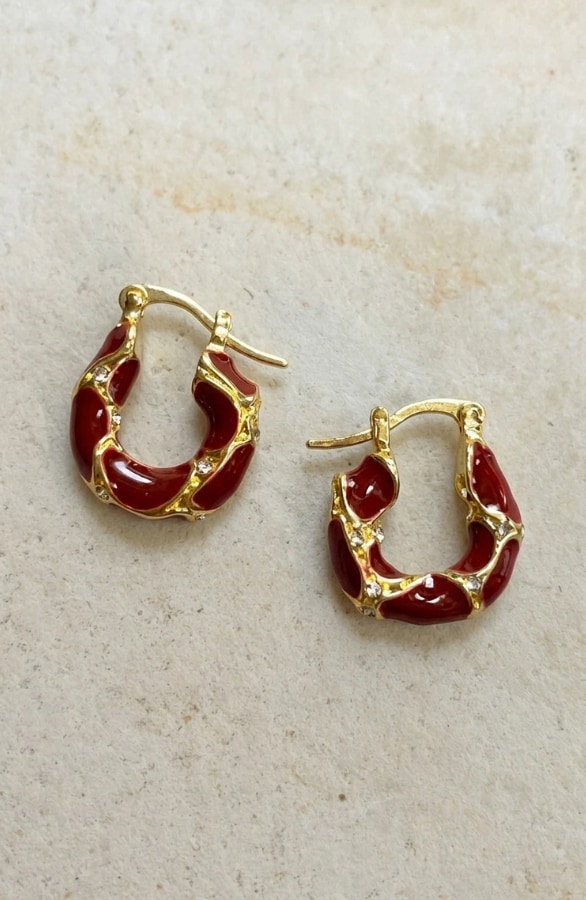 Marble Earrings burgundy Gold – accessoires