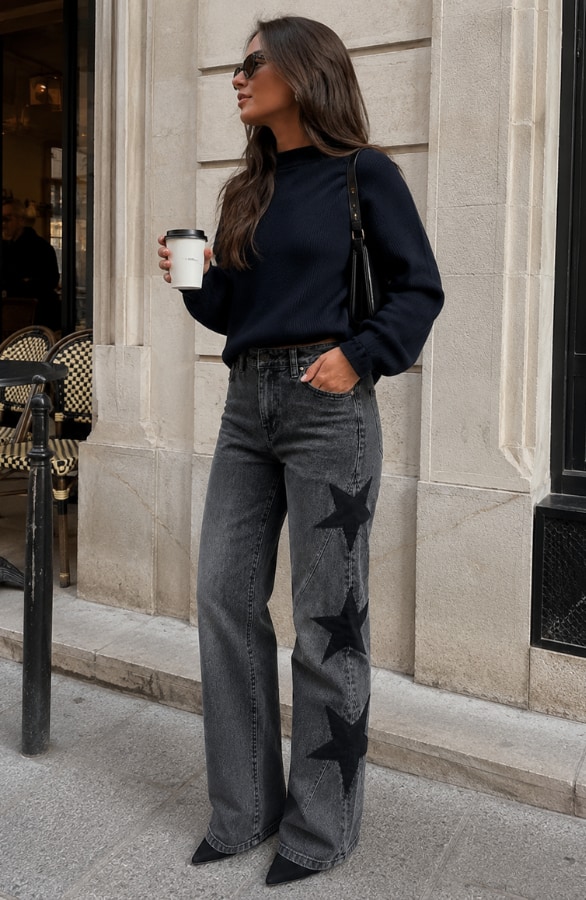 Wide Leg Star Jeans Dez Dark Grey – flared broeken, foto 6