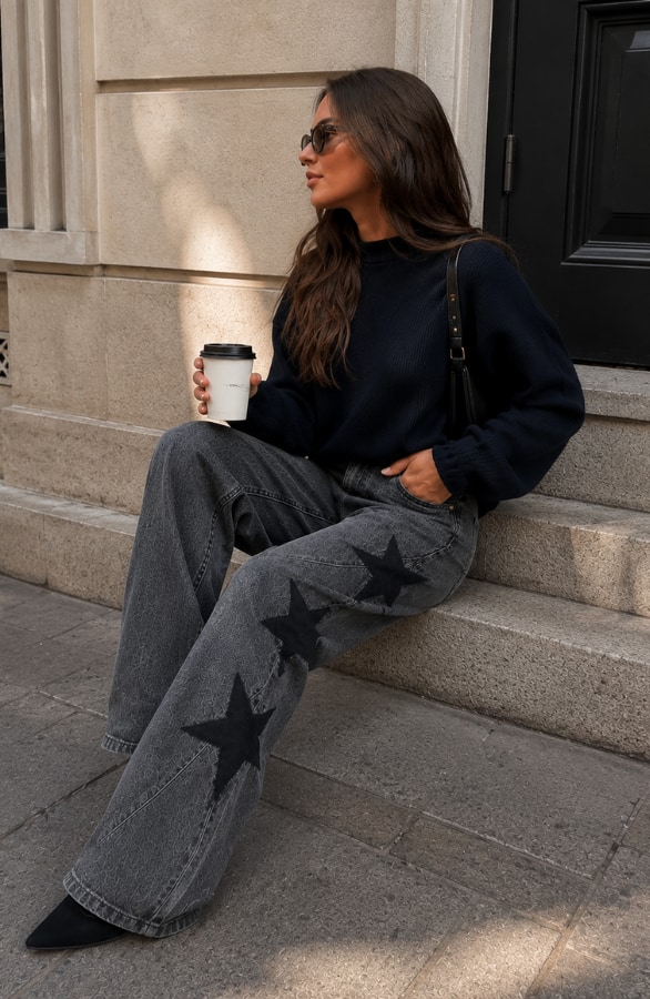 Wide Leg Star Jeans Dez Dark Grey – flared broeken, foto 5