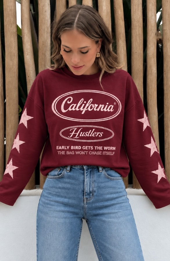 California Hustlers Top Katoen Burgundy Pink – shirts & tops, foto 5