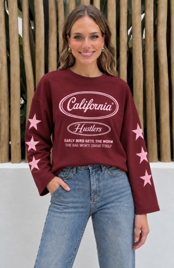 California Hustlers Top Katoen Burgundy Pink – shirts & tops