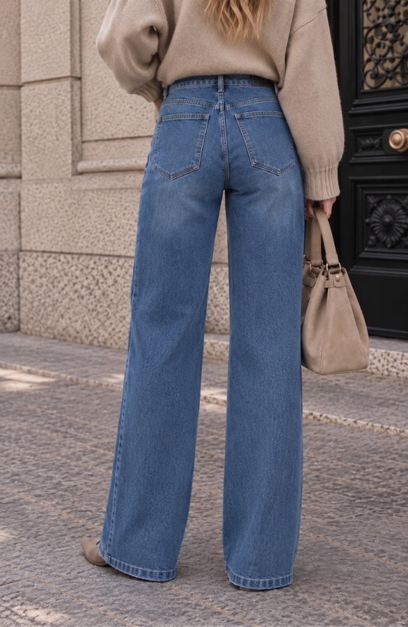 Jeans Palazzo Dark Blue Stretch, foto 4
