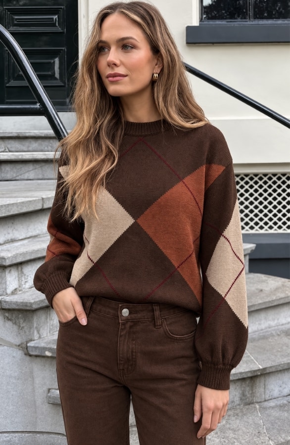 Knitted Color Block Sweater Choco – truien, foto 4