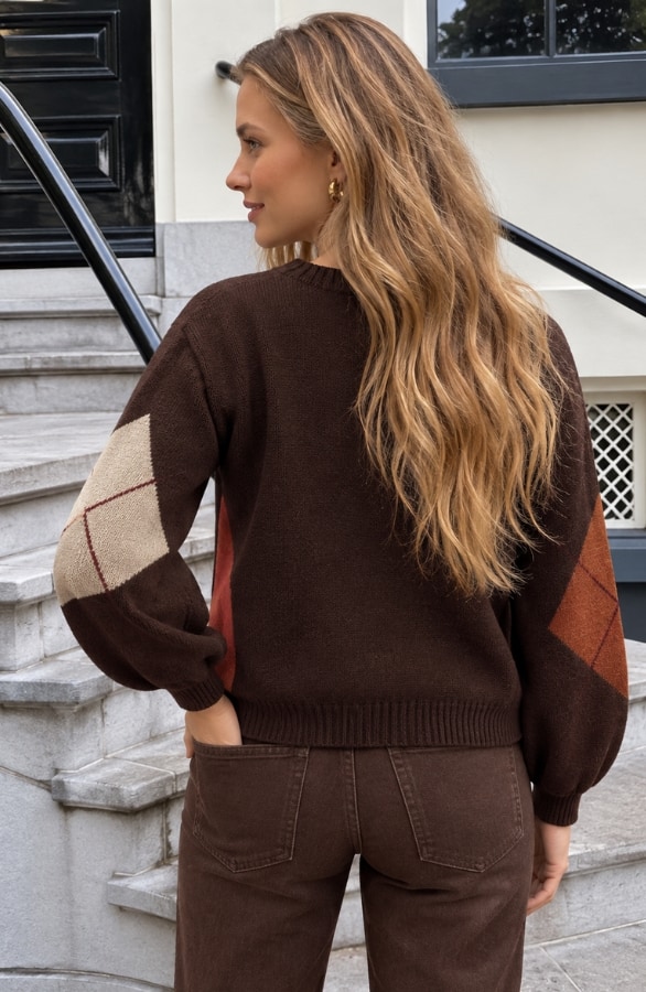 Knitted Color Block Sweater Choco – truien, foto 5