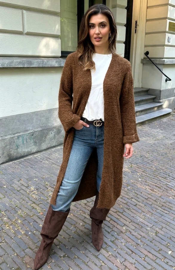 Lang Gebreid Vest Choco – vesten, foto 6