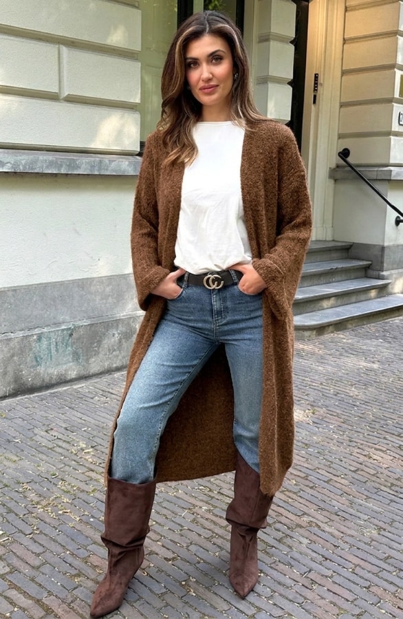 Lang Gebreid Vest Choco – vesten