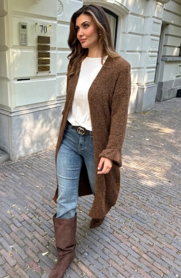 Lang Gebreid Vest Choco – vesten, foto 3