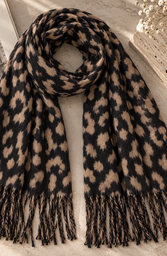 Leopard Soft Touch Scarf Black Camel – accessoires