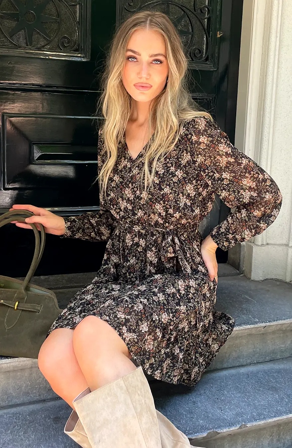 Luxury Flower V-Neck Dress Army – alle jurkjes