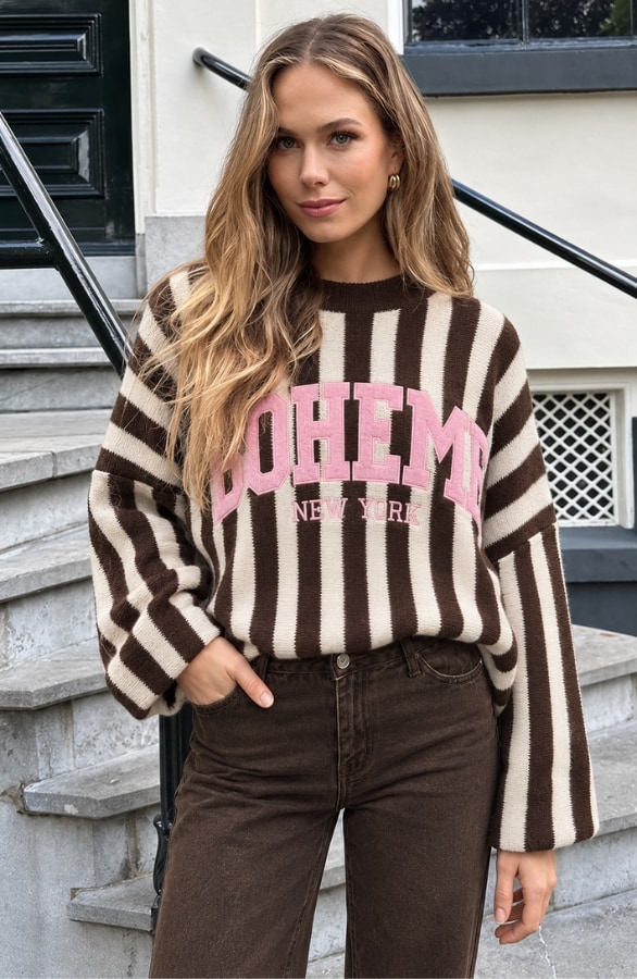 Oversized Strepen Boheme Sweater Choco Pink – truien, foto 4