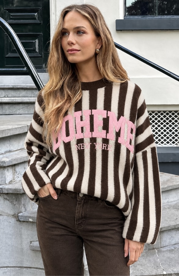 Oversized Strepen Boheme Sweater Choco Pink – truien, foto 3
