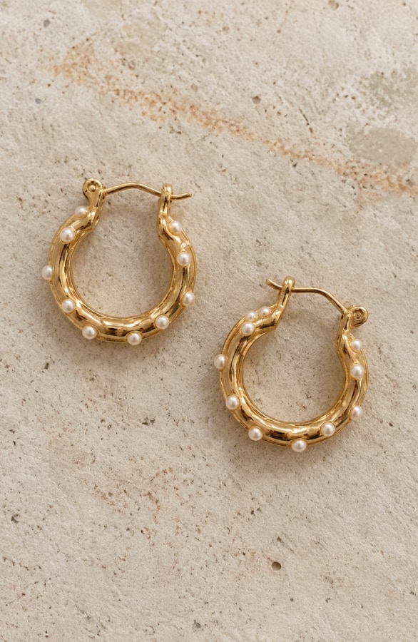 Pearl Hoop Earrings Gold – accessoires