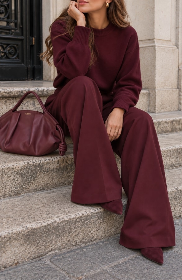 Pleated Wide Leg Pantalon Bordeaux – broeken, foto 3