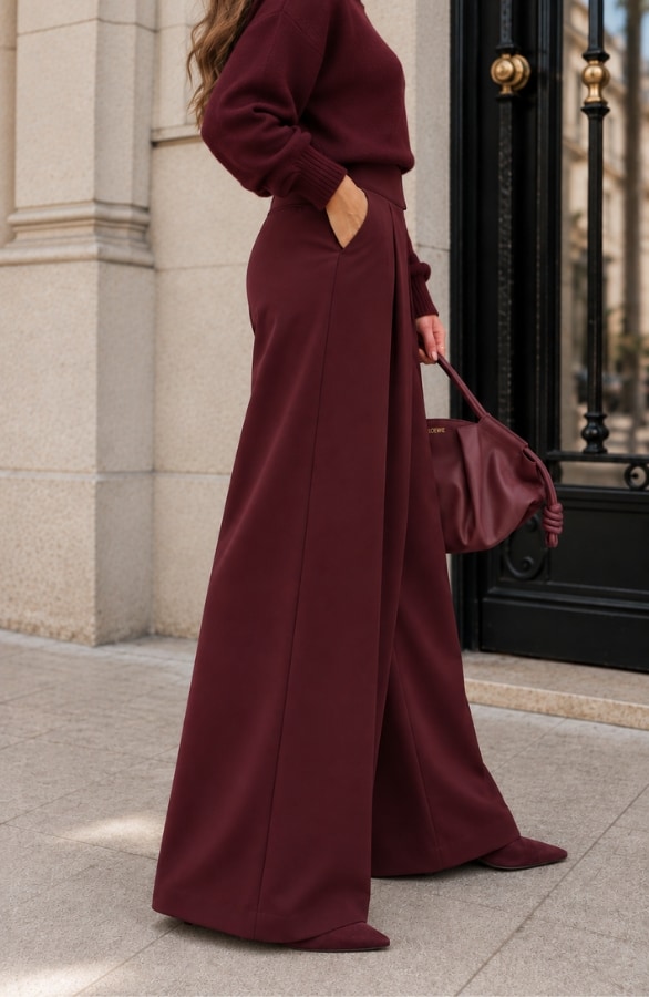 Pleated Wide Leg Pantalon Bordeaux – broeken, foto 5