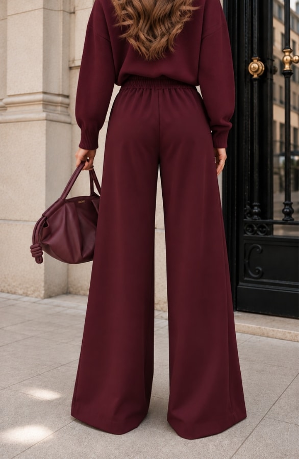 Pleated Wide Leg Pantalon Bordeaux – broeken, foto 4