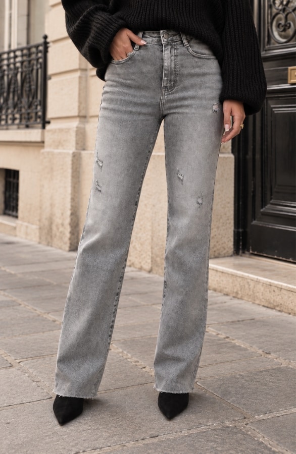 Wide Leg Jeans Dez Grey Damaged