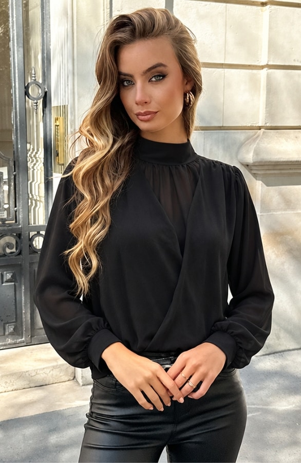 Overslag Col Blouse Nova Zwart – dameskleding
