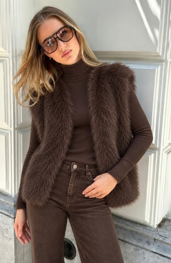 Faux Fur Gilet Lilly Choco – gilets