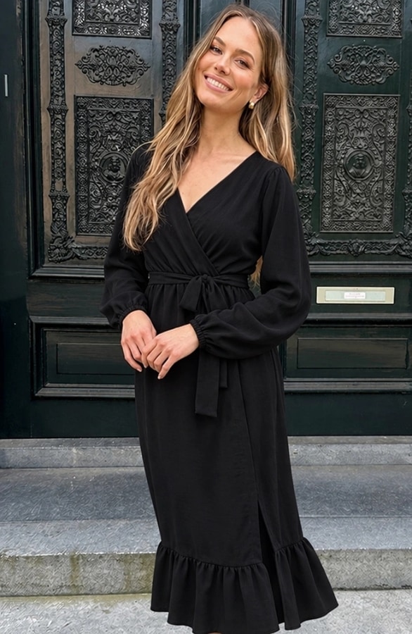 Ruffle Split Midi Jurk Zwart – alle jurkjes