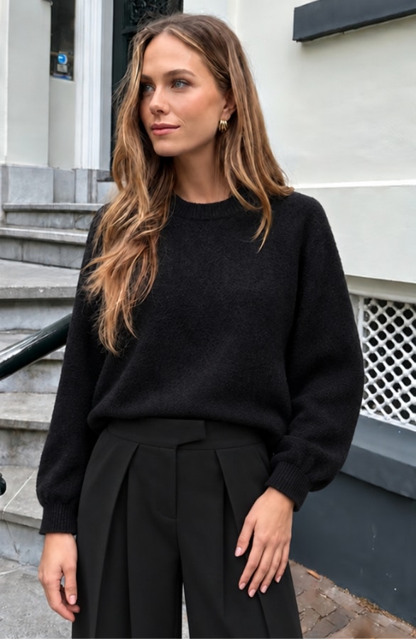 Fluffy Knitted Trui Zwart – truien